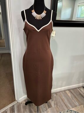 Beautiful Abercrombie & Fitch Brown Midi Slip Dress with Cream Trim Accents